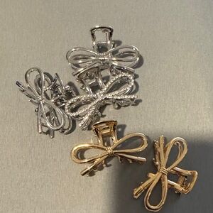 Elegant Silver and Gold Bow Hair Clips
